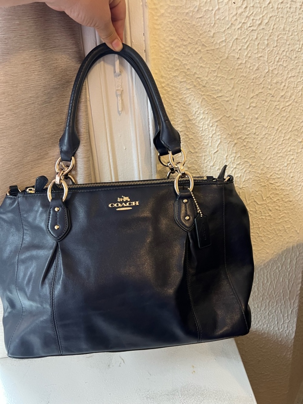 Coach Colette Leather Handbag F33447 Navy Blue Carryall Purse